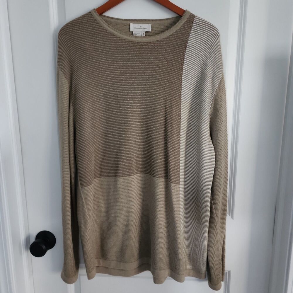 Ermenegildo Zegna Sweater Womens Size M Tan Colorblock Jumper Lightweight Italy